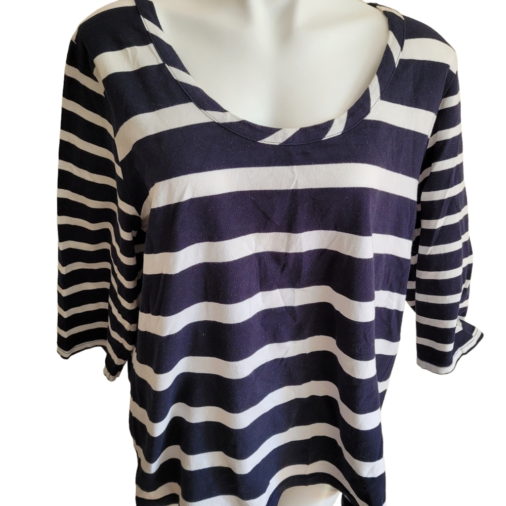 Venezia Top Plus Size 18/20 Black and White Stripe 3/4 Sleeve Shirt
